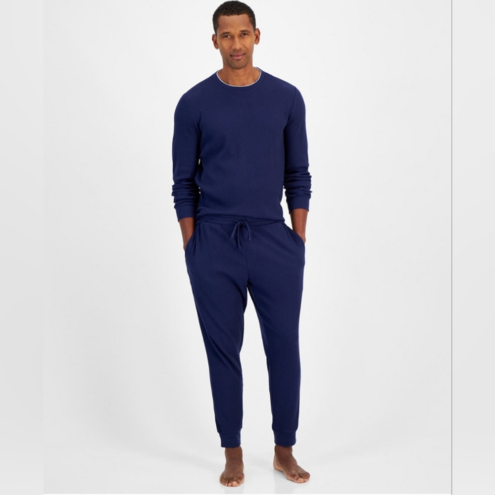 Men’s Waffle Knit Pajama Pants Navy Blue Size S